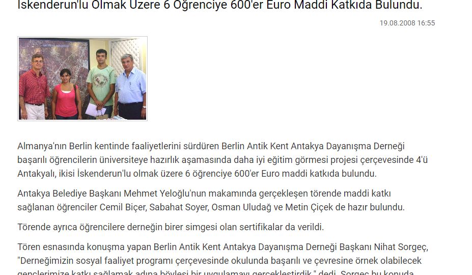 2008.08.19 www.haberler.com Hatayda Basarılı 6 Ogrenciye Berliden 600 Avro Geldi